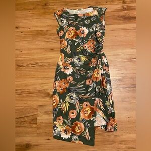 Floral Elegance Midi Dress - Green Pink, Gold and Rust